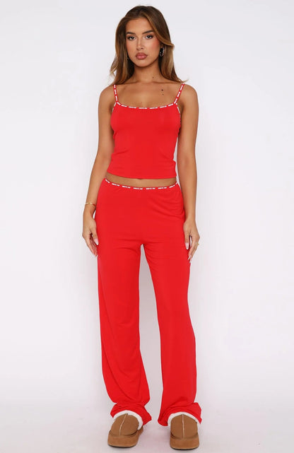 Damen Lounge-Set Weiches Jersey Spaghettiträger Weites Bein
