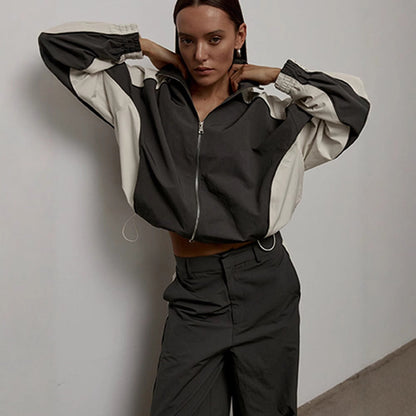Damen Oversized Jacke Sportlich Reißverschluss Eveloria