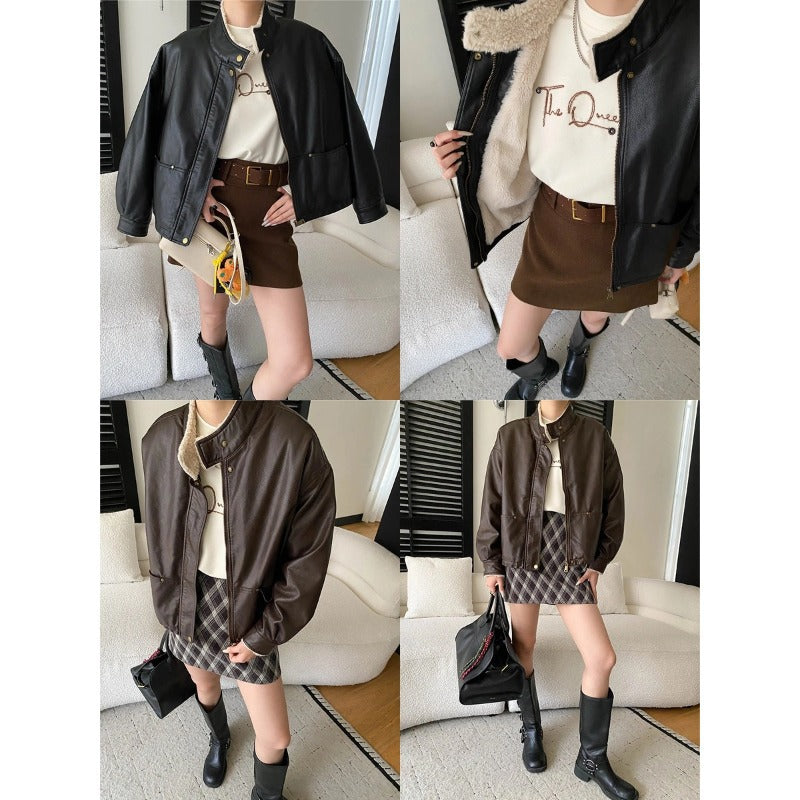 Damen Kunstlederjacke Lässig Mit Knöpfen Eveloria