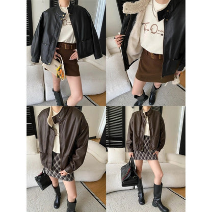 Damen Kunstlederjacke Lässig Mit Knöpfen Eveloria