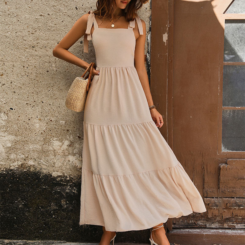 Damen Maxikleid Verstellbare Träger Rüschendetails Eveloria - Eveloria