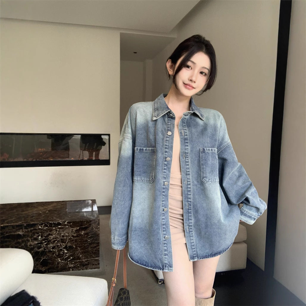 Damen Oversize Denim Hemd aus Jeansstoff Blau Eveloria - Eveloria