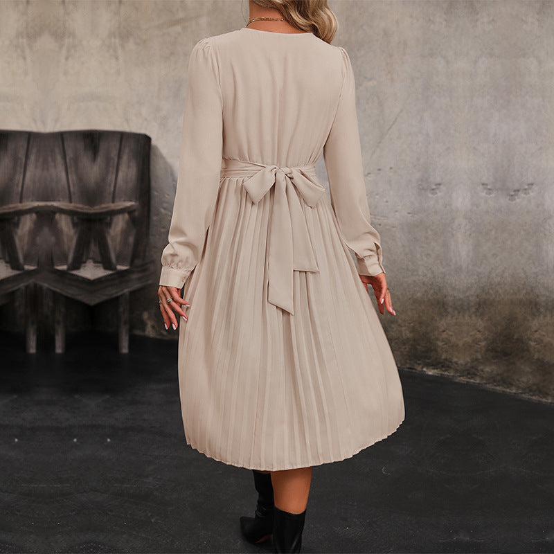 Damen Midikleid Plissiert Langärmlig Taillierte Form Eveloria