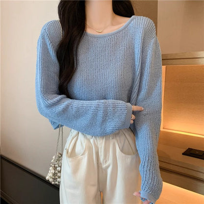 Damen Cropped Pullover Feines Muster Lässig