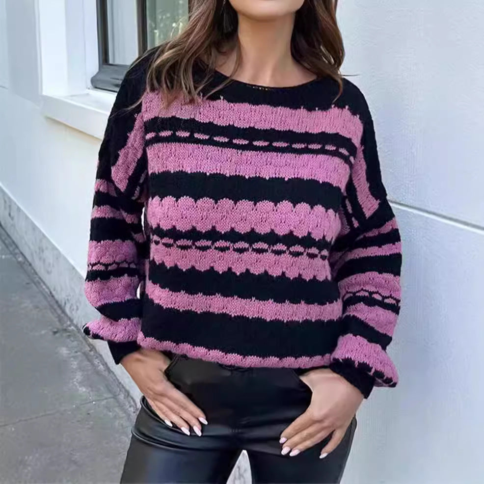 Damen Grobstrickpullover Modernes Muster Lockere Ärmel Eveloria - Eveloria