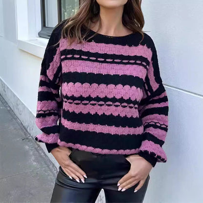 Damen Grobstrickpullover Modernes Muster Lockere Ärmel Eveloria - Eveloria