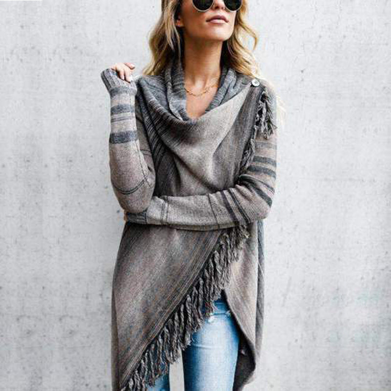 Damen Poncho mit Fransen Eveloria Gemütlich