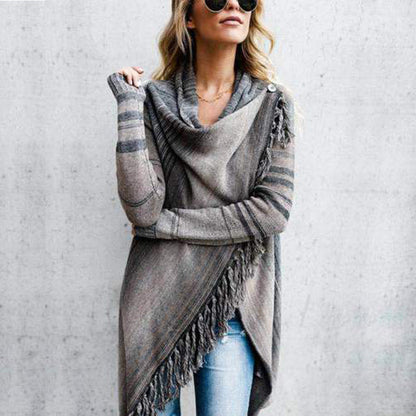 Damen Poncho mit Fransen Eveloria Gemütlich