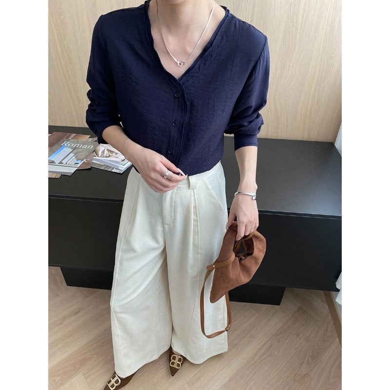 Damen Bluse mit Knöpfen V-Ausschnitt Modern Eveloria