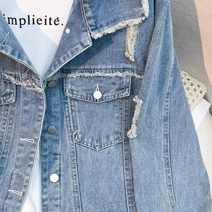 Damen Denimjacke mit Fransen blau Eveloria