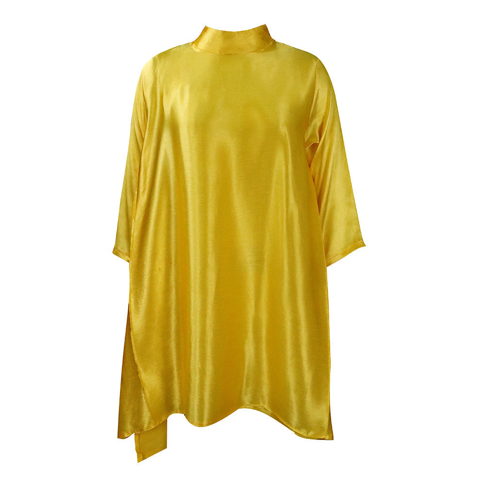 Damen Tunika Satin-Look Hochkragen Eveloria