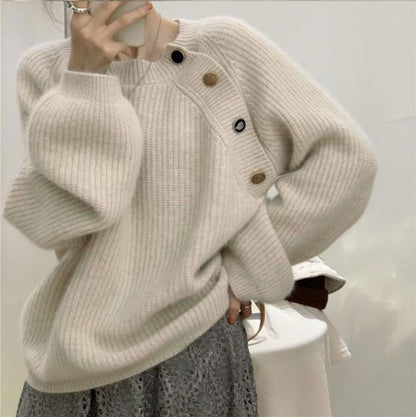 Damen Strickpullover Dekorative Knöpfe Bequem Eveloria - Eveloria