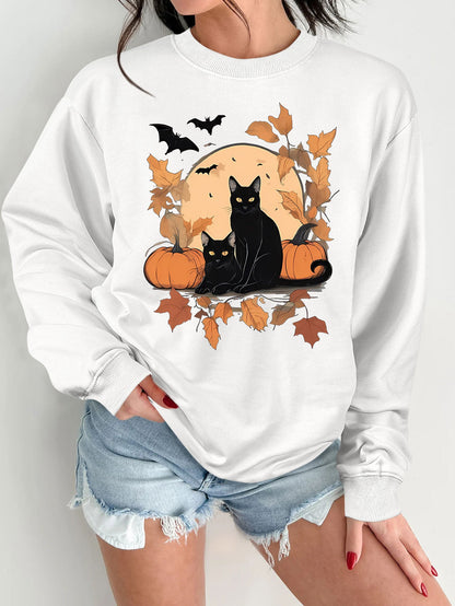 Damen Sweatshirt Herbstlich Katzen Kürbis Design Eveloria