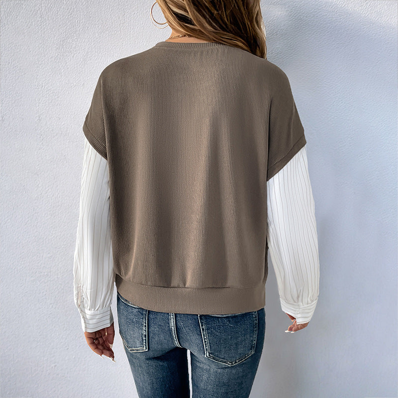 Damen Oberteil Lagenlook Krempelärmel Elegantes Design