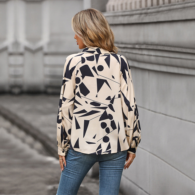 Damen Bluse Geometrisches Muster Voluminöse Ärmel