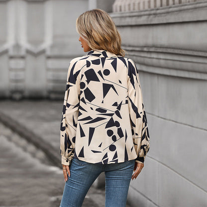 Damen Bluse Geometrisches Muster Voluminöse Ärmel
