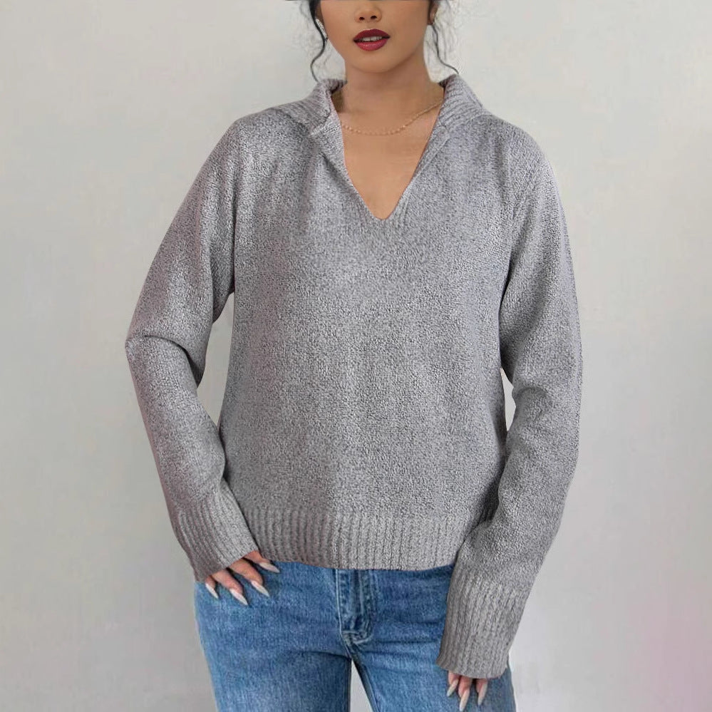 Damen Pullover Weiter Kragen Geripptes Bündchen Eveloria