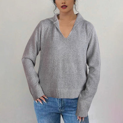 Damen Pullover Weiter Kragen Geripptes Bündchen Eveloria