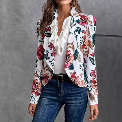 Damen Blazer Florales Design Rüschendetails Eveloria - Eveloria