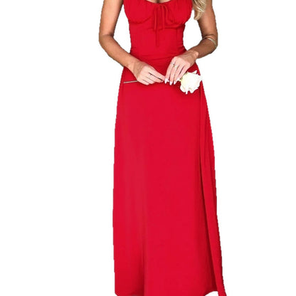 Damen Maxikleid Gerafftes Dekolleté Verstellbare Träger Eveloria