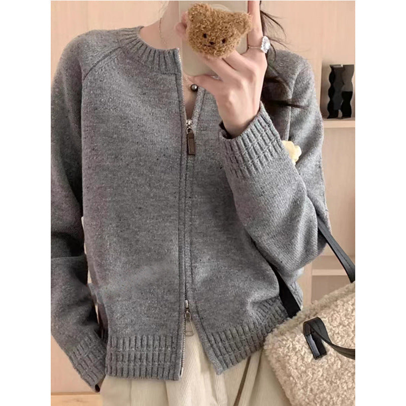 Damen Strickjacke Reißverschluss Hochkragen Eveloria