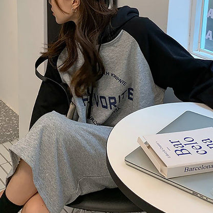 Damen Oversized Hoodie-Kleid mit Grafikdruck und Seitentaschen
