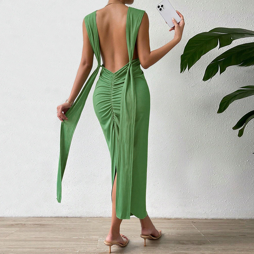 Damen Maxikleid V-Ausschnitt Elegant Halterdesign Eveloria - Eveloria