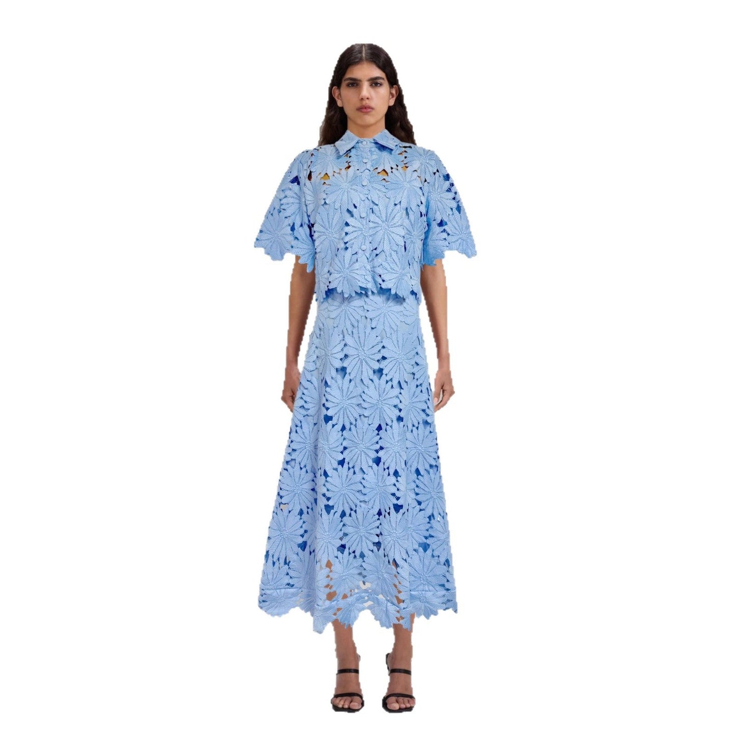 Damen Blumenkleid Hochkragen Voluminöse Ärmel Eveloria