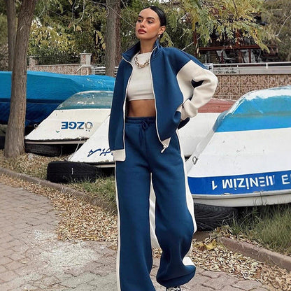 Damen Sportset Hochgeschlossener Kragen Weites Hosenbein Eveloria