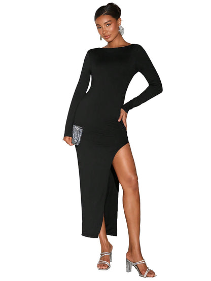 Damen Abendkleid mit Glitzer-Seiteneinsatz und hohem Schlitz
