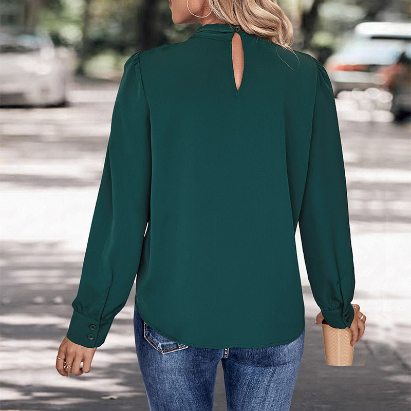 Damen Bluse Stehkragen Puffärmel Elegante Bluse
