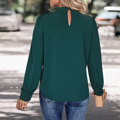 Damen Bluse Stehkragen Puffärmel Elegante Bluse