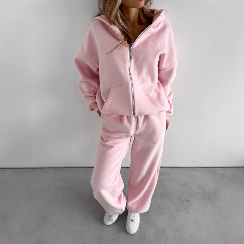 Damen Fleece-Set Kapuzenjacke Hochgeschnittene Hose Eveloria