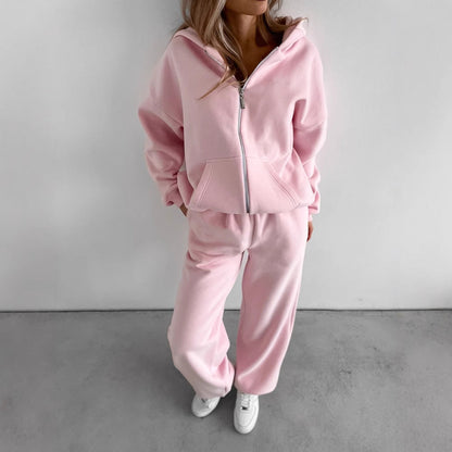 Damen Fleece-Set Kapuzenjacke Hochgeschnittene Hose Eveloria