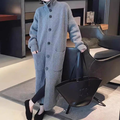 Damen Strickcardigan Groß Knopfverschluss Taschen Eveloria