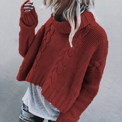 Damen Grobstrickpullover Weiter Rollkragen Zopfmuster Eveloria