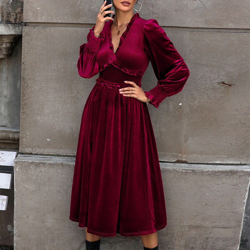 Damen Midikleid Rüschendetails Langer Ärmel Eveloria - Eveloria