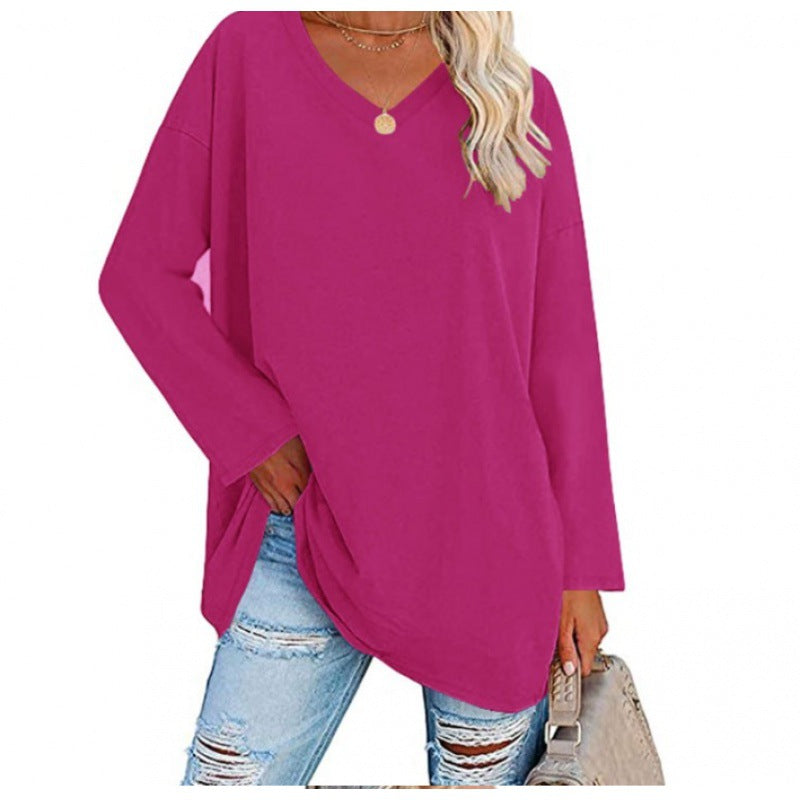 Damen Sweatshirt V-Ausschnitt Langärmlig Asymmetrisch Grau Eveloria
