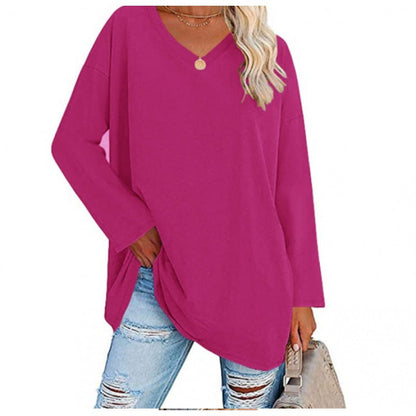 Damen Sweatshirt V-Ausschnitt Langärmlig Asymmetrisch Grau Eveloria