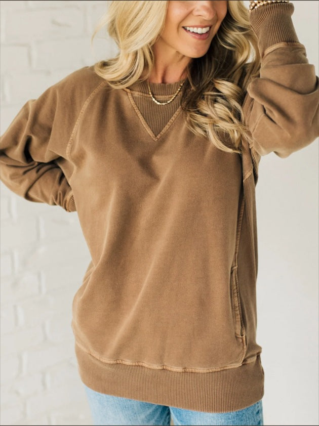 Damen Oversized Sweatpullover Lässig Bequem Grau Eveloria
