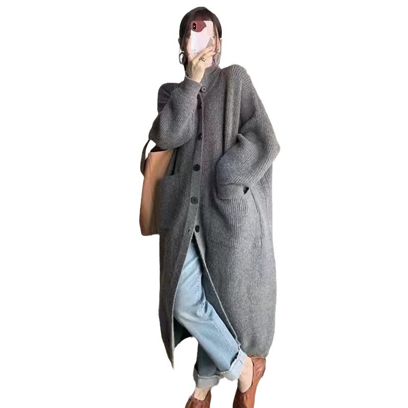 Damen Cardigan Grobstrick Knopfverschluss Taschen Beige