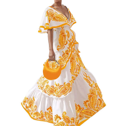 Damen Maxikleid Voluminöse Ärmel Paisleymuster Eveloria