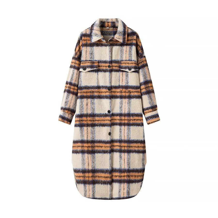 Damen Oversized Wollmantel Karomuster Eveloria