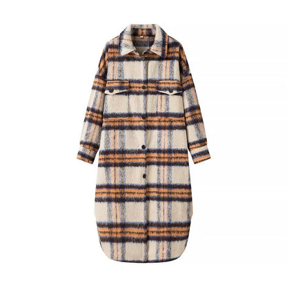 Damen Oversized Wollmantel Karomuster Eveloria