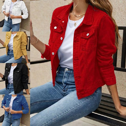 Damen Jeansjacke Klassischer Schnitt Mit Taschen Blau Eveloria - Eveloria