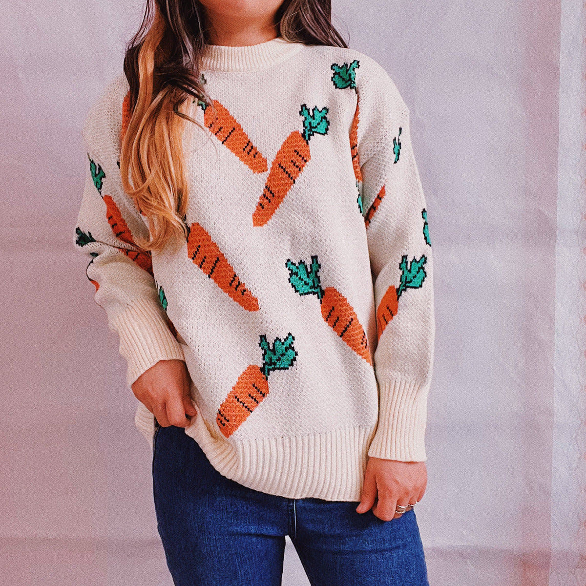 Damen Oversized Strickpullover Karottenmuster Eveloria - Eveloria