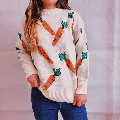 Damen Oversized Strickpullover Karottenmuster Eveloria - Eveloria