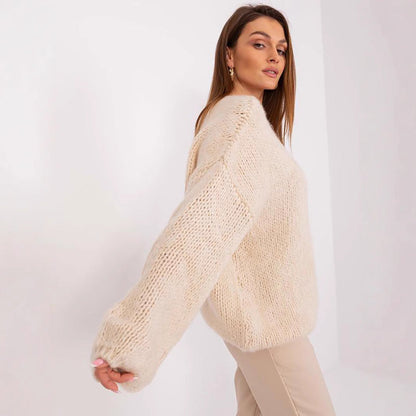 Damen Oversized Pullover Grobstrick Weite Ärmel Beige