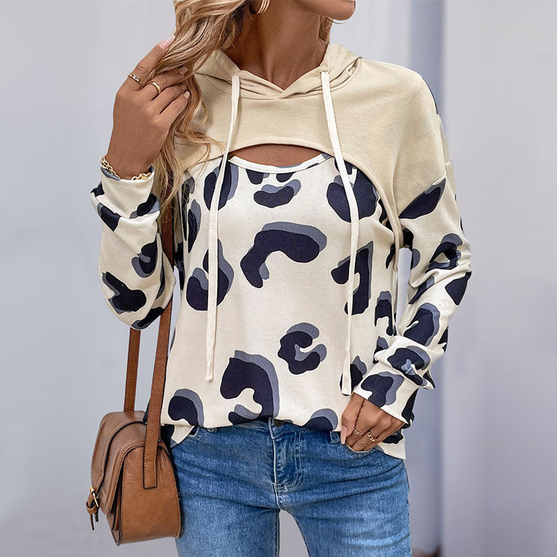 Damen Hoodie Leopardenmuster Cut-Out-Details Eveloria - Eveloria