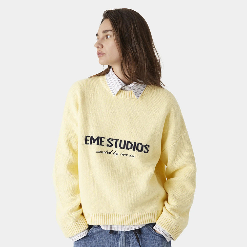 Damen Strickpullover Weicher Strickstoff Beige